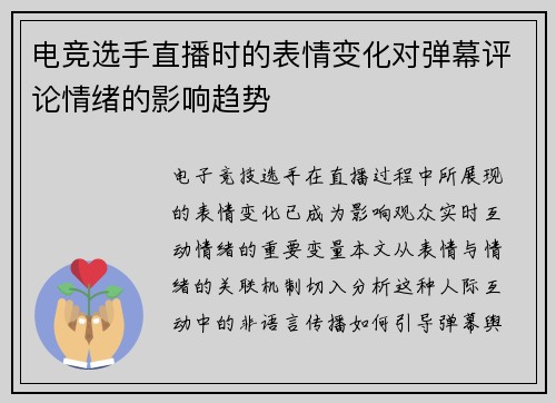 电竞选手直播时的表情变化对弹幕评论情绪的影响趋势