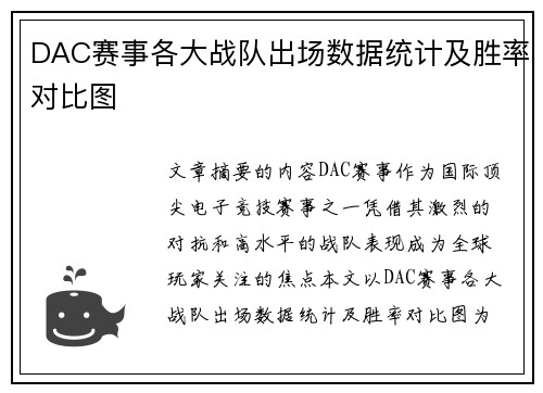 DAC赛事各大战队出场数据统计及胜率对比图