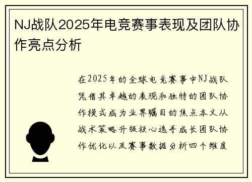 NJ战队2025年电竞赛事表现及团队协作亮点分析